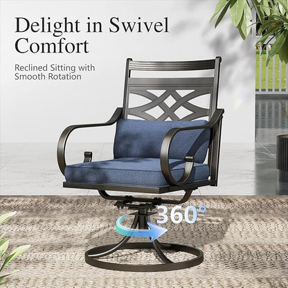 Sophia and William Swivel Outdoor Patio Dining Set for 4, Outdoor Table and Chairs, Removable Seat Cushions, Black 37" Patio Dining Table,Blue