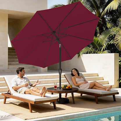MEWAY 9ft Patio Umbrella Outdoor Table Umbrellas with Push Button Tilt and Crank, Market Umbrella 8 Sturdy Ribs for Deck, Garden, Pool and Backyard, Dark Red