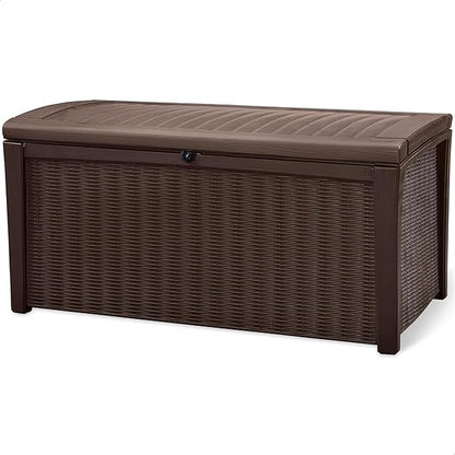 Deck Box, 110-Gallon Brown Resin Storage with Lockable Lid