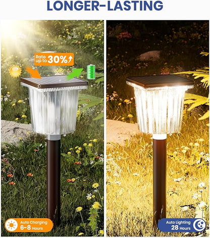 Super Bright Outdoor Solar Lights for Yard Powered 6 Pack, Adjustable Warm&Cool White, Waterproof IP65 Garden Decor Landscape Lighting Outside for Front Pathway/Patio/Walkway/Driveway/Lawn/Path Light