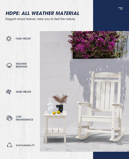 Rocking Chairs, Set of 2, HDPE Outdoor, Ivory White