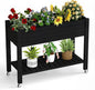 Raised Garden Bed with Legs, 33.66" Tall Self-Watering Resin Planter Box with Lockable Wheels Drainage Plug and Gauge for Vegetables, Flowers, Storage Shelf for Tools and Accessories (Black)
