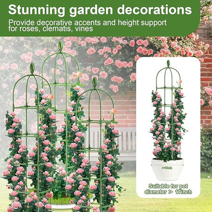 2 Pack Garden Obelisk Trellis, 70IN Tall Plant Support for Climbing Vine, Metal Covered Plastic Rustproof Heavy Duty Rose Trellis Indoor Outdoor (Green, 70 * 11.8 * 11.8IN（H*W*L）)