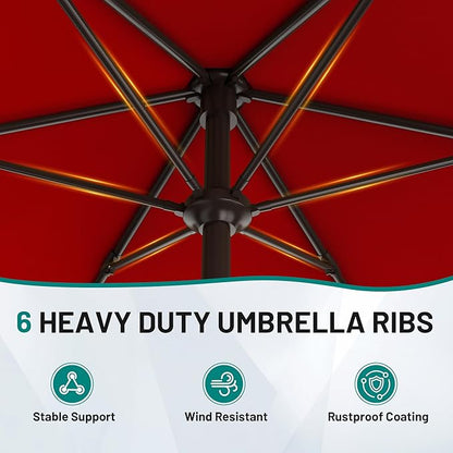 AreShark 7.5FT Patio Umbrella Table Market Umbrella with 6 Sturdy Ribs, Button Tilt/Crank Heavy-Duty Round Outdoor Umbrellas for Garden, Deck, Backyard,and Pool, Red
