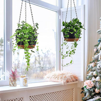 Hanging Planters for Indoor Plants, Set of 2 8/10 Inch Self-Watering Hanging Pots with Drainage Hole & Removable Water-Storage Tray II Screw-in Hooks