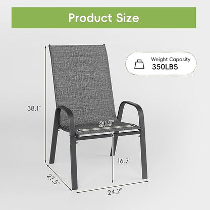 Patio Dining Chairs, Set of 6, Dark Grey Steel Frame, Stackable