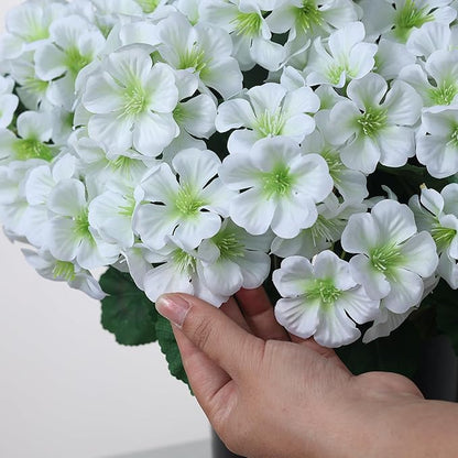 2 Pack Artificial Geranium Flowers Topitary Trees for Outdoors, UV Resistant Geraniums Potted Bushes Look Real Silk Faux Plants for Front Door Garden Porch Planter Farmhouse Home Decor (White)