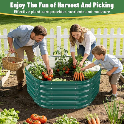Hexagon Raised Garden Bed, 48 Inch Diagonal & 16.5 Inch Tall, Galvanized Steel Planter Box with Wave-Shaped Metal Panels for Outdoor Flower,Tree,Herb & Vegetable Garden (Dark green, 4FT X 1.5FT)