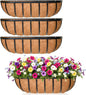 36'' Window Box Railing Planter with Coco Liner,4 Pack Horse Trough Planters Black Metal Hanging Flower Planters Basket for Porch Fence Patio Indoor Outdoor Lawn