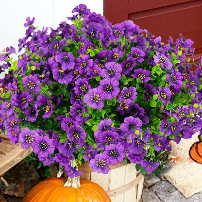 Artificial Flowers for Outdoor, UV Resistant Fake Silk Flowers, Realistic Faux Plants for Outside Indoor Porch Patio Window Box Planter Home Decor (20, Purple)