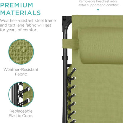 Best Choice Products Folding Zero Gravity Outdoor Recliner Patio Lounge Chair w/Adjustable Canopy Shade, Headrest, Side Accessory Tray, Textilene Mesh - Dusty Green