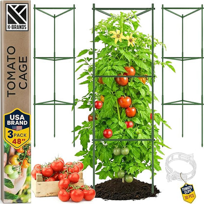 Tomato Cage - Large Trellis Stakes and Plant Support Structures for Vegetables and Climbing Plants - Tall Tomato Cages for Garden, Pots, Raised Garden Bed Outdoor Supplies (3 Pack - Up to 48")