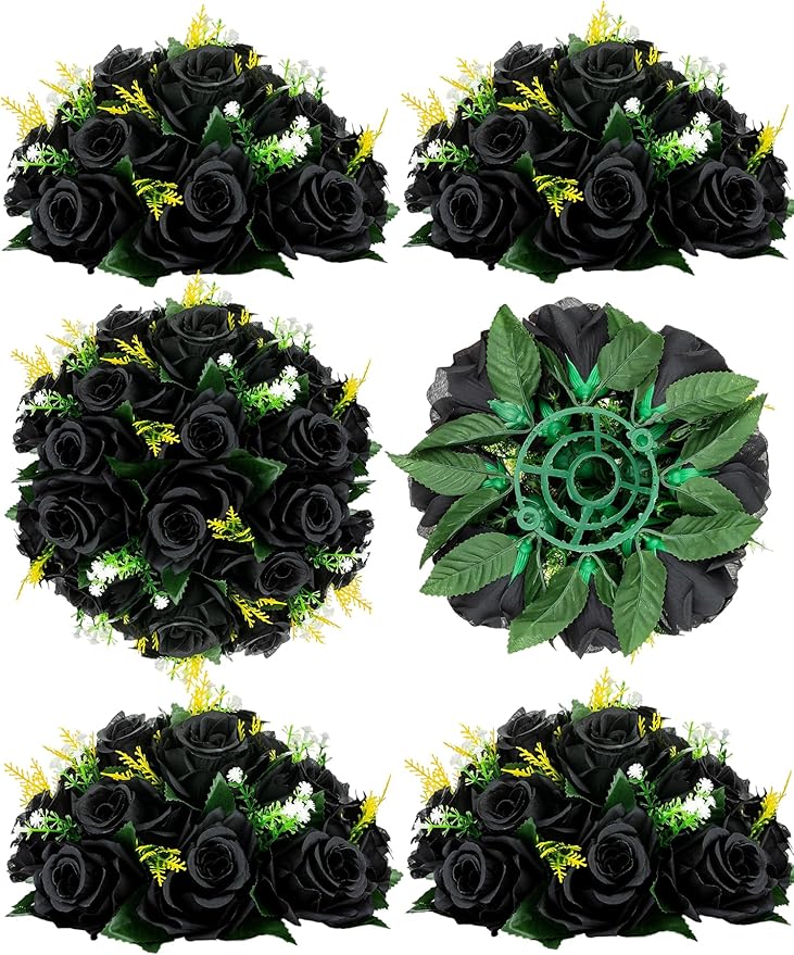 Artificial Flower Balls, Black Silk Rose Centerpieces, Set of 6