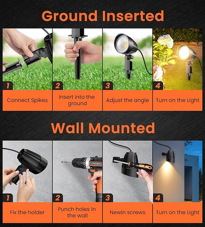 MEIKEE 7W Low Voltage LED Landscape Lights 800LM 12V Outdoor Landscape Lighting 2700K Warm White IP66 Waterproof Garden Pathway Lights Yard Lawn Spotlights with Connectors (4 Pack)