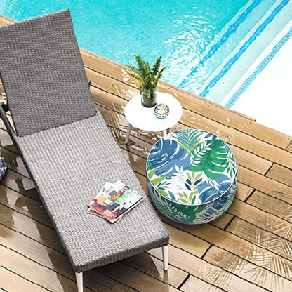 LVTXIII Outdoor/Indoor Round Inflatable Ottoman, All Weather Patio Footstool, Portable Footrest Seat for Patio Garden, Camping or Home, 21"x21"x9", Islamorada Blue Green