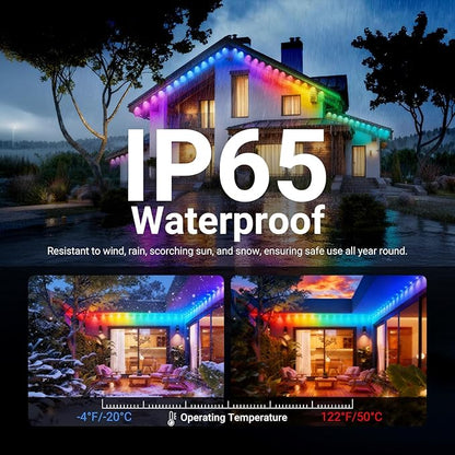 NEEWER 48ft Permanent Outdoor Lights for House Decor, Smart AI RGBCW Outside Eaves String Christmas Lighting with 30 LED Lights App Control 50+ Scenes IP65 Waterproof, Compatible with Alexa, NR02