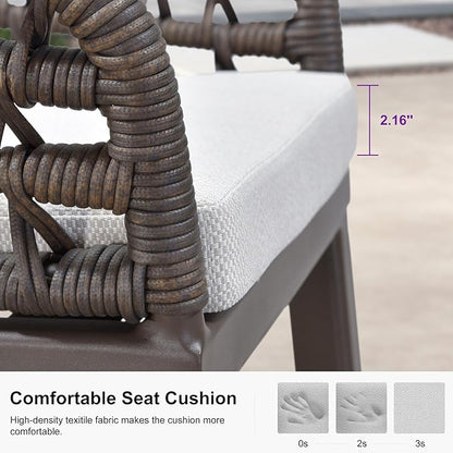PURPLE LEAF Outdoor Rattan 29" Bar Stools Set of 2, Modern Boho Aluminum Patio Bar Height Chair with Cushion and Back for Garden Outdoor and Indoor, Coffee
