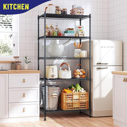 5-Tier Shelf 1010LBS Storage Shelves Adjustable Wire Shelving Metal Shelving Unit Storage Rack for Kitchen Pantry Closet Laundry School Commercial 59.4" Hx21.5 W x13.6 D