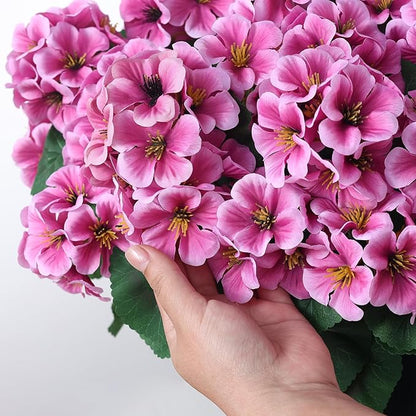 2 Pack Artificial Geranium Flowers Topitary Trees for Outdoors, UV Resistant Geraniums Potted Bushes Look Real Silk Faux Plants for Front Door Garden Porch Planter Farmhouse Home Decor (Pink)