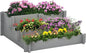 Outsunny 3-Tier Raised Garden Bed with 5 Compartments and Bed Liner, Fir Wood Elevated Planter Box, for Vegetables, Herbs, Outdoor Plants, 37 x 37 x 14in, Gray