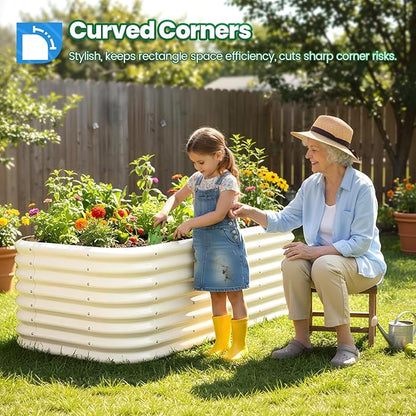 Quictent Galvanized Raised Garden Bed Kit, 6x3x2 ft Oval Metal Planter Box Tall for Vegetables Outdoor Backyard, Strengthened by Crossbar, Beige