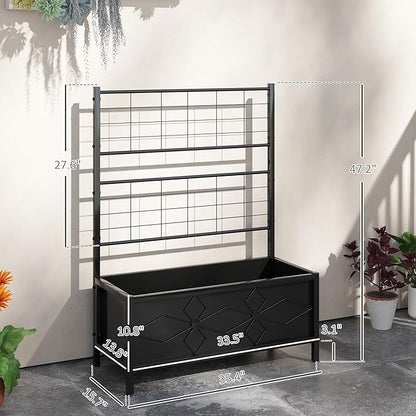 Outsunny Planter Box with Trellis, 35.4 x 15.7 x 47.2 inch Raised Garden Bed with Drainage Holes, Planters for Outdoor Plants, Vegetables, Flowers, Herbs, Trellis Planter, Black