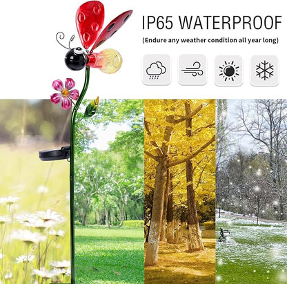 Decorative Solar Lights Outdoor Solar Ladybug Stake Lights Metal Decorative Garden Lights Outdoor Waterproof Stakes for Pathway Yard Lawn Decoration Mothers Day Mom Gifts