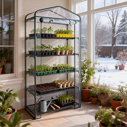 Worth Garden 50% Extra Wide Mini Greenhouse 5 Tier Portable Plant Green House 40in Wide -Sturdy Gardening Shelves with PVC Cover - Indoor & Outdoor Wheatgrass Growing - 19″x40″x75″