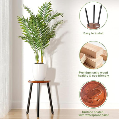 2-Pack Wood Plant Stands Indoor, 16.7" Tall Plant Stand Outdoor Mid-Century Plant Stool, Single Plant Table Modern Small Round Side/End Table for Living Room, Balcony, Office(Brown)