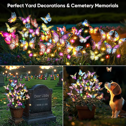 Solar Lights Outdoor Garden Decor: 6 Pack 102 Silk Butterflies with 132 Color-Changing LEDs - Auto On/Off 12H Magical Lighting IP65 Waterproof for Yard Patio Pathway - Unique Gifts for Mom Grandma