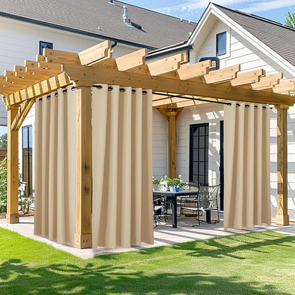 NICETOWN Waterproof Outdoor Curtain W66 x L95 inch, Stainless Grommet Sunlight Blocking Weatherproof Drape Blackout Curtains for Gazebo/Patio Porch/Pergola/Cabana (Biscotti Beige, 1 Panel)