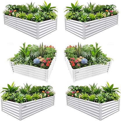 A ANLEOLIFE Set of 6, 18 Inch Tall Antique White Raised Garden Beds Kit, Rectangular & Square Planters for Organized Backyard Gardens