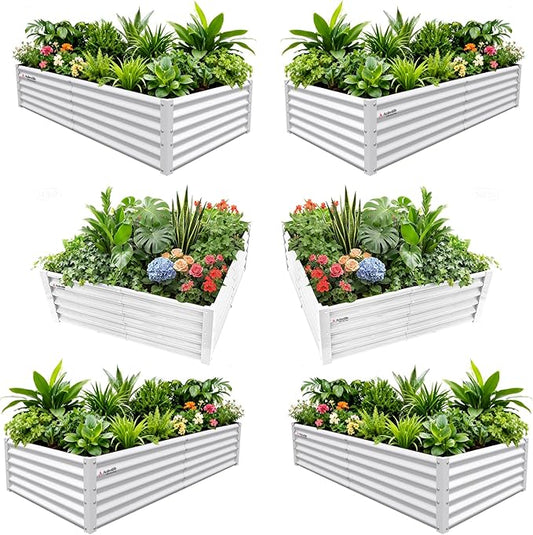 A ANLEOLIFE Set of 6, 18 Inch Tall Antique White Raised Garden Beds Kit, Rectangular & Square Planters for Organized Backyard Gardens