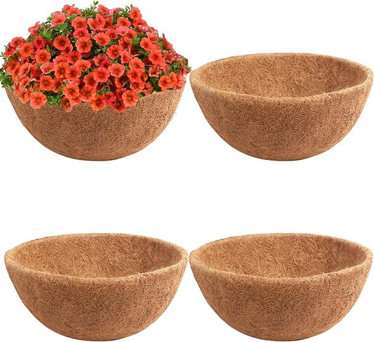 Y&M 4pcs 14“ Round Coconut Fiber Liner, 14'' Coco Liner Pre-Formed Replacement for Wall Hanging Planter Basket