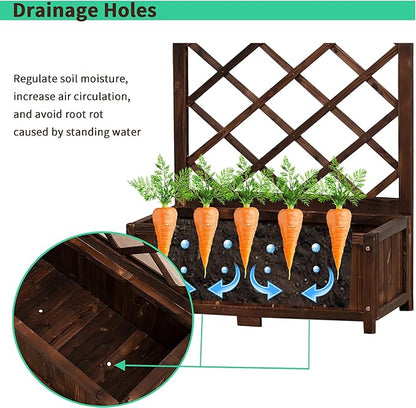 Anraja Raised Garden Bed with Trellis Wooden Planter Box Outdoor Wood Privacy Screen for Climbing Plant Planting Flower Patio Tomato Vegetable Herb Balcony Porch 29.5" L x 17.0" W x 67.0" H