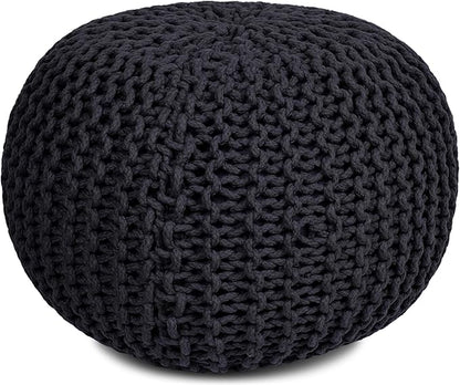 BIRDROCK HOME Round Pouf Ottoman | Cotton Braided Foot Stool with Bean Bag Filling | Boho Foot Rest for Living Room & Bedroom | Compact & Comfortable Seating, Lightweight & Soft | Charcoal