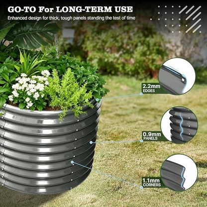 A ANLEOLIFE Set of 6, 30 Inch Extra Tall Galvanized Raised Garden Beds Kit, Large Oval & Round Metal Planters – Ideal for Backyard Vegetables Flowers Herbs, Quartz Grey