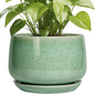 G EPGardening Ceramic Planter - 9 Inch Plant Pot with Drainage Hole and Saucer, Modern Round Planter, Flower Pot for Indoor Outdoor Plants, Garen House Room Decor, Housewarming Gifts, Green