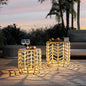 Side Table Set of 2 Wicker Nesting Tables with Solar Lights