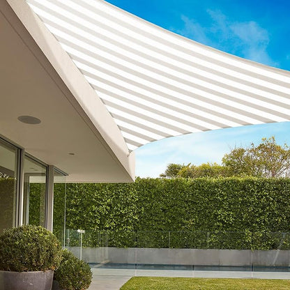 E&K Sunrise 17' x 17' x 17' Sun Shade Sail Triangle Canopy Shade Cover UV Block for Patio Backyard Garden Outdoor (Beige White Strip)