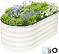Galvanized Raised Garden Bed - 4x2x1.4FT Metal Planter Boxes Outdoor | Oval Steel Raised Bed Kit for Gardening with Protective Tape, Gloves for Vegetables, Flower, Herb (White)