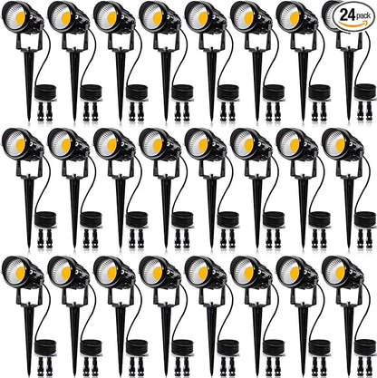 SUNVIE 24 Pack Low Voltage Landscape Lights LED 12W Landscape Lighting with connectors AC/DC 12V-24V Outdoor Spotlight IP65 Waterproof Tree Flag Lights Warm White Spotlights for Yard Garden Pathway