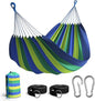 Sorbus Brazilian Double Hammock - Extra-Long 2 Person Portable Hammock Bed for Indoor or Outdoor Spaces - Hanging Rope, Carrying Pouch Included (Blue/Green Stripes)