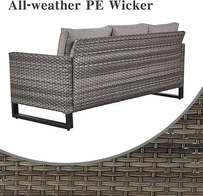 Belord Wicker Patio Furniture 5 Piece Outdoor Sofa Set, Oversize Outdoor Dining Chairs with Rattan Ottomans, Conversation Sets Patio Furniture Come with Removable Washable Cushion Grey