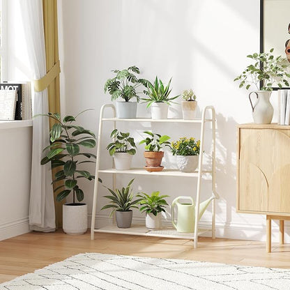 Metal Plant Stand Indoor Outdoor for Multiple Plants,3 Tier Plant Shelf,Large Heavy Duty Flower Holder Ladder Plant for Living Room, Patio, Balcony (White)