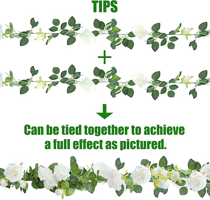 Artificial Plants Greenery: White Silk Rose Vine Garlands, 6 Pack, 7.75 Ft