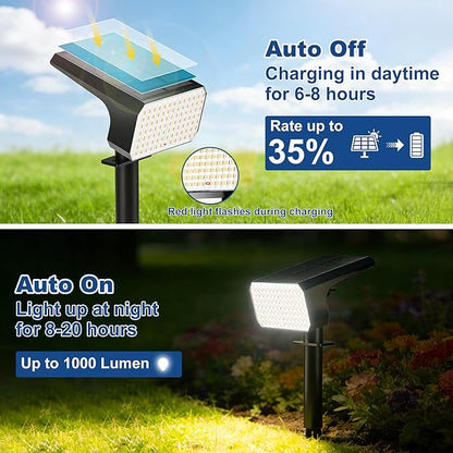 LANSOW Solar Spot Lights Outdoor Waterproof IP67, (2 Pack/90 LED/4 Modes) Solar Landscape Spotlights, 2-in-1 Solar Powered Flood Lights for Yard Garden Pathway Outside Tree, Auto ON/Off(Warm White)