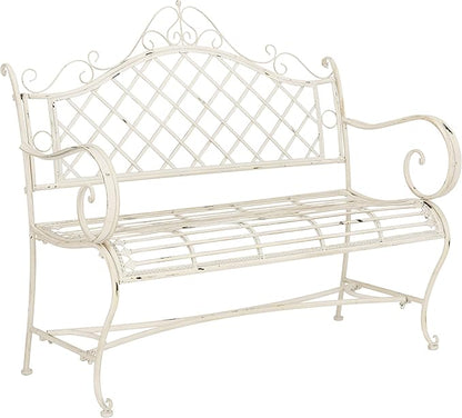 Safavieh PAT5017A Collection Adina Antique White Wrought Iron 51.25" Outdoor Garden Bench