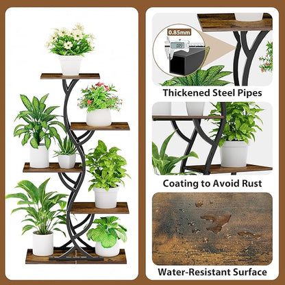 Plant Stand Indoor with Grow Lights - 44" Tall Corner Plant Stands for Indoor Plants, 5 Tiered Metal Plant Shelf, Curved Plant Flower Holder Dispaly Rack for Living Room, Home Patio Balcony (Black)