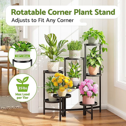 8 Tiered Plant Stand Indoor for Multiple Large Planter, Tall Heavy Duty Adjustable Folding Rack with Rustproof 7.9 Inch Wide Tray, Plant Shelf for Corner Living Room - BlackDisk